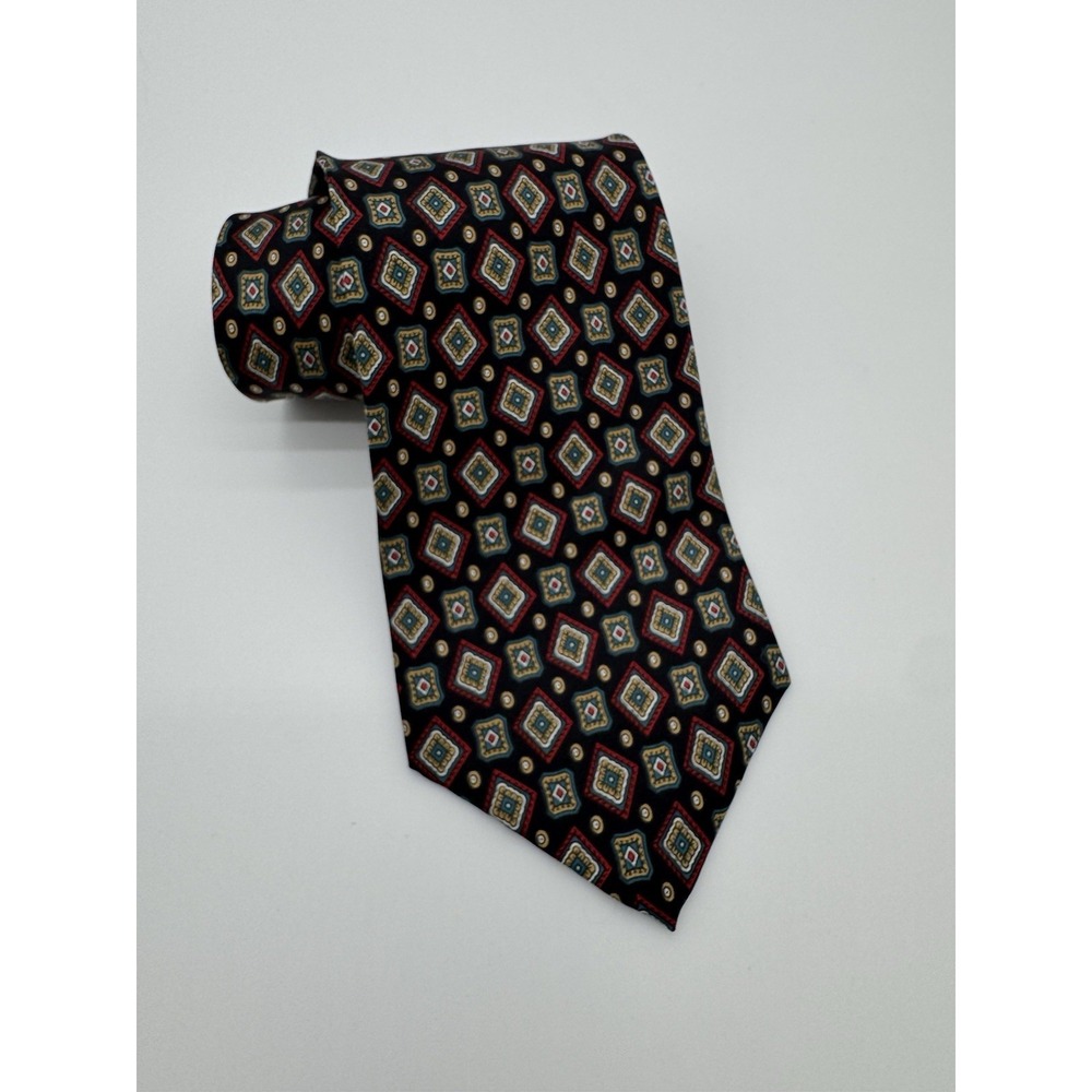 Sheaf & Caber Silk Tie Black Geometric Diamond Medallion Pattern Classic Mens